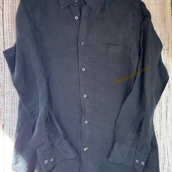 Robert Talbott Carmel Mens Gray Button Front Shirt S Linen - Picture 6 of 10